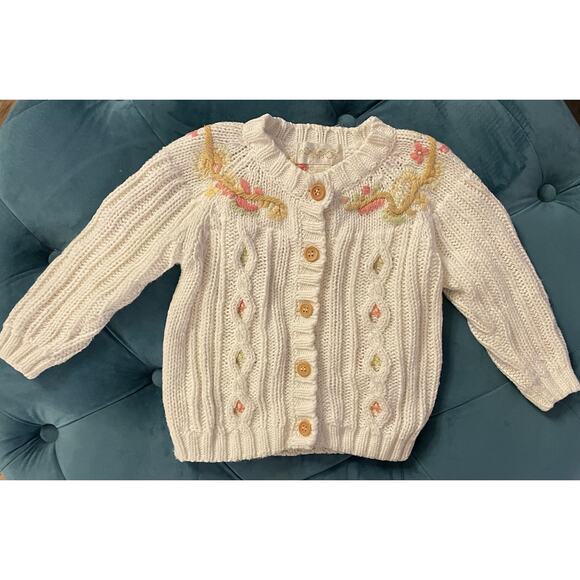 Polka Tots Girls’ Vintage White Cotton Cardigan Sweater Embroidered Size 24 Mos. - Picture 1 of 2
